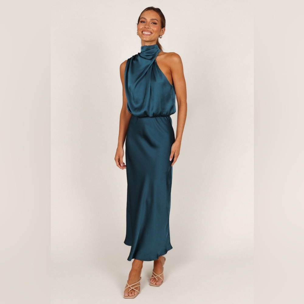 NEW Petal & Pup Anabelle Halter Neck Midi Teal Dress L - Picture 15 of 15